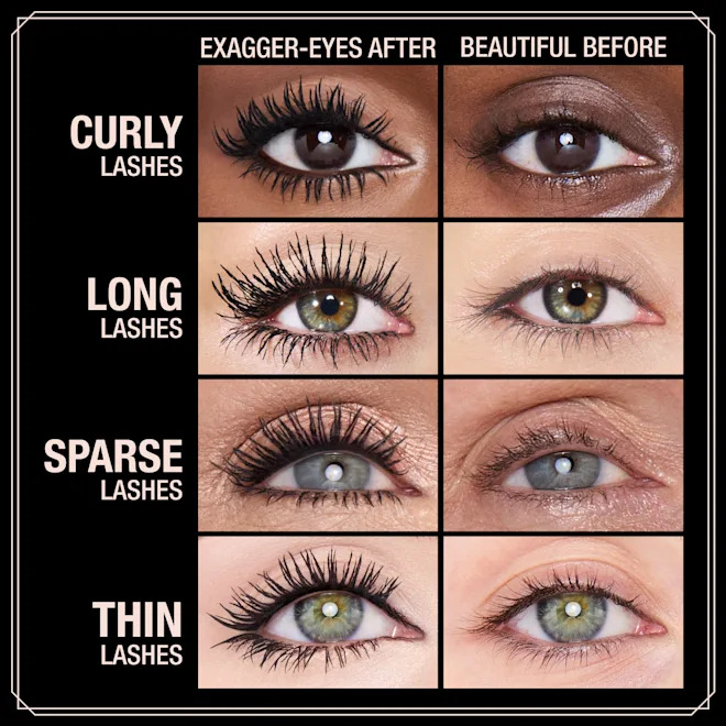 НОВИНКА Туш для подовження вій і об'єму Charlotte Tilbury EXAGGER-EYES VOLUME MASCARA EXAGGER-BLACK Volumising Mascara for Multiplied, Thicker, Fanned-Out Looking Lashes, 28-HOUR EXAGGERATED FAST VOLUME + CURL!